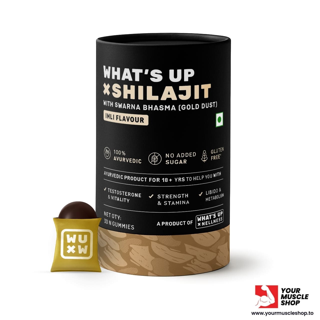 WHAT’S UP WELLNESS SHILAJIT GUMMIES 200 MG RESIN WITH 24 CARAT GOLD DUST - 30 GUMMIES (TAMRIND FLAVOUR)
